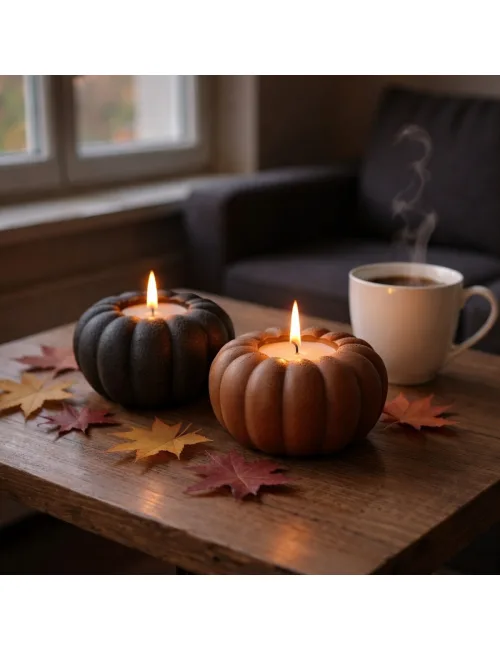 Balkabak Desenli Tealight Mumluk + Led Tealight Dahil